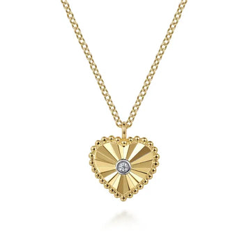 GABRIEL & CO- Diamond Cut - 14K White And Yellow Gold Diamond And Heart Pendant Necklace